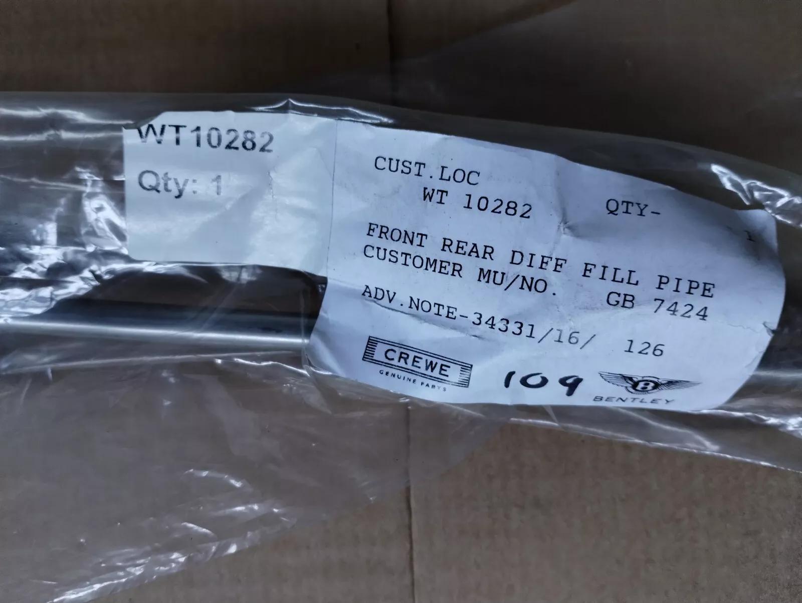 NEW BENTLEY genuine FRONT, REAR DIFF FILL PIPE No: WT10282