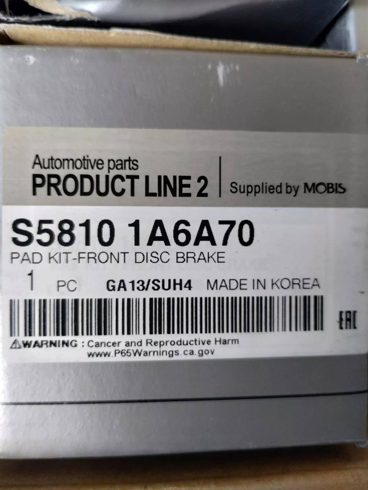 Mobis Original Hyundai, Kia Pad kit front No : S58101A6A70