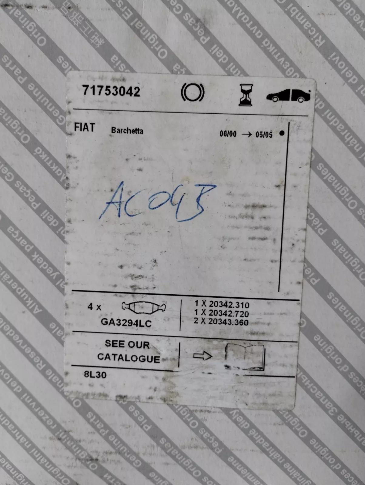 Genuine Fiat PAD SET No : 71753042