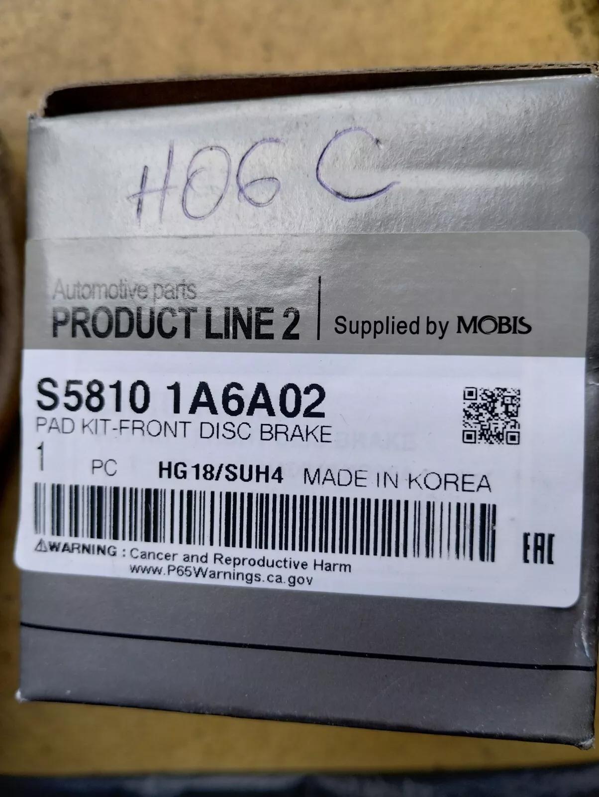 Mobis Original Hyundai, Kia Pad kit front No : S58101A6A02
