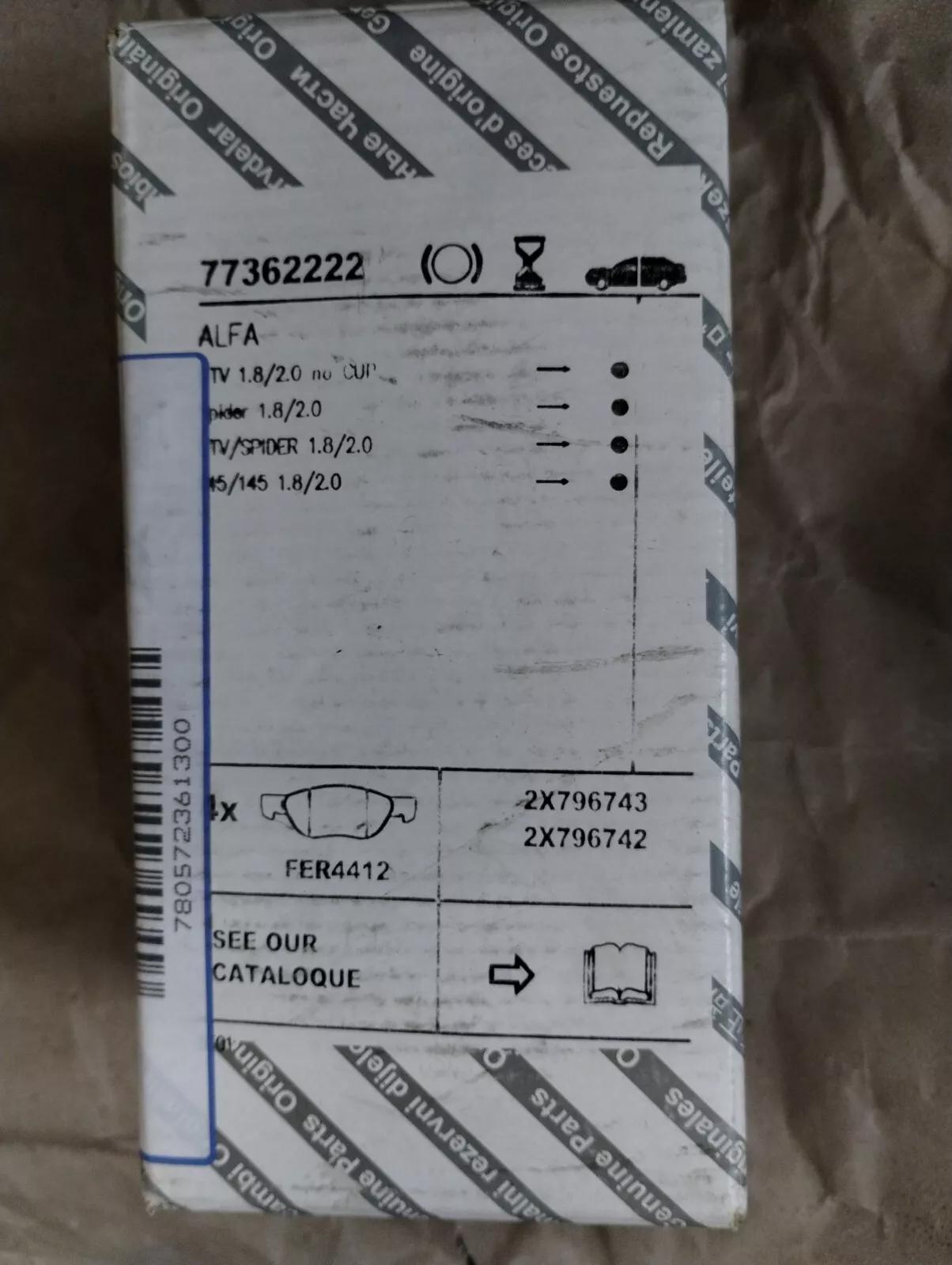 Genuine Fiat, Lancia, Alfa Romeo, Pad set Nr: 77362222